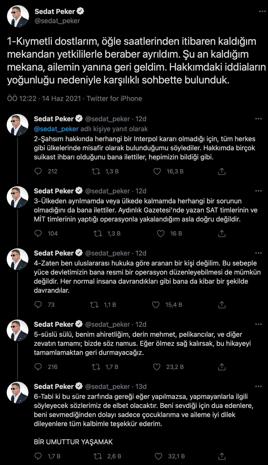 Can güvenliğinden endişe edilen Sedat Peker'den açıklama geldi 3 Can güvenliğinden endişe edilen Sedat Peker'den açıklama geldi