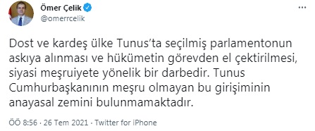 AKP'den Tunus açıklaması: Anayasal düzene hemen geri dönülmeli