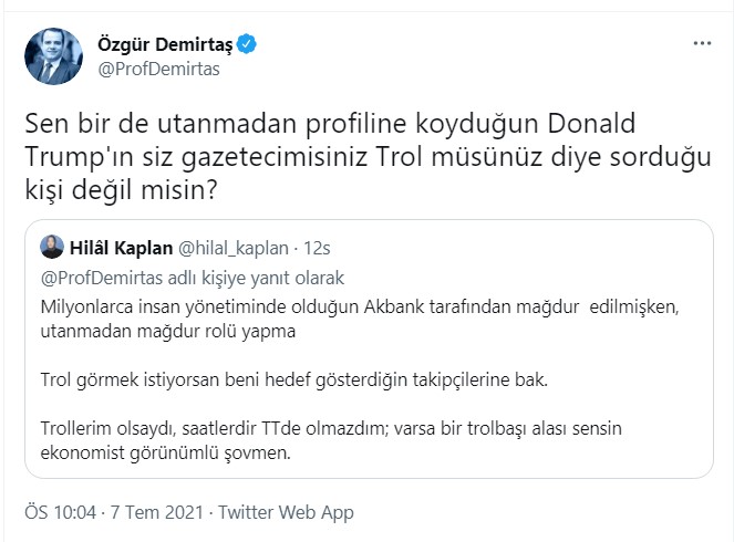 Hilal Kaplan ve Özgür Demirtaş arasında Akbank üzerinden sert kavga