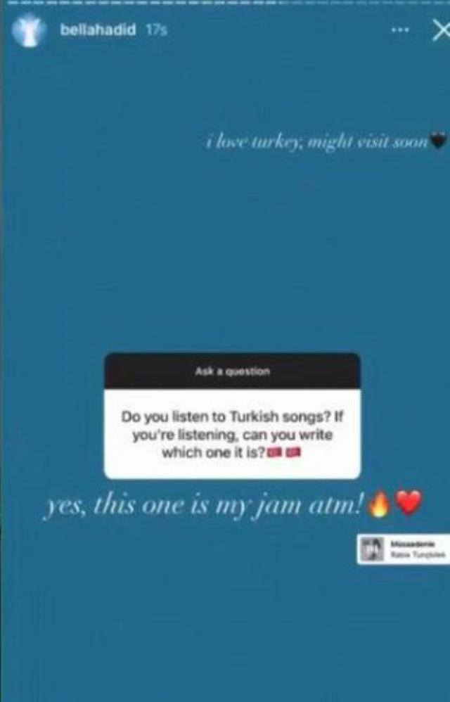 Ünlü model Bella Hadid dinlediği Türkçe şarkıyı paylaştı