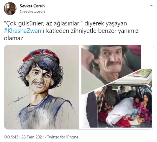 Şevket Çoruh'tan, Taliban'ın katlettiği komedyen Nazar Mohammad paylaşımı