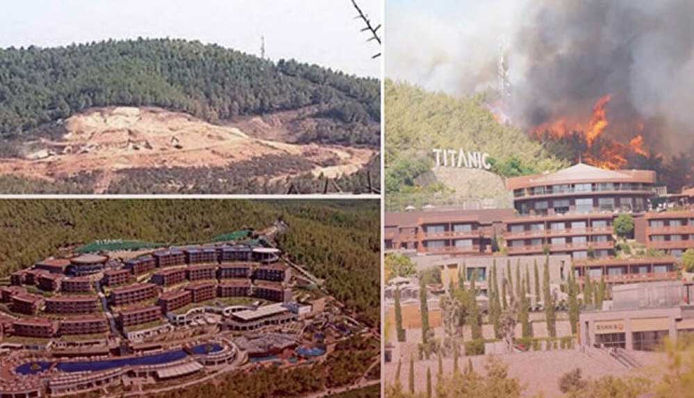 Çıkan yangında yanan ağaçların yerine dikilen otel, yangın nedeniyle tahliye edildi