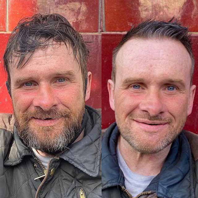 Genç gönüllü sokak sokak gezip evsizleri tıraş ediyor