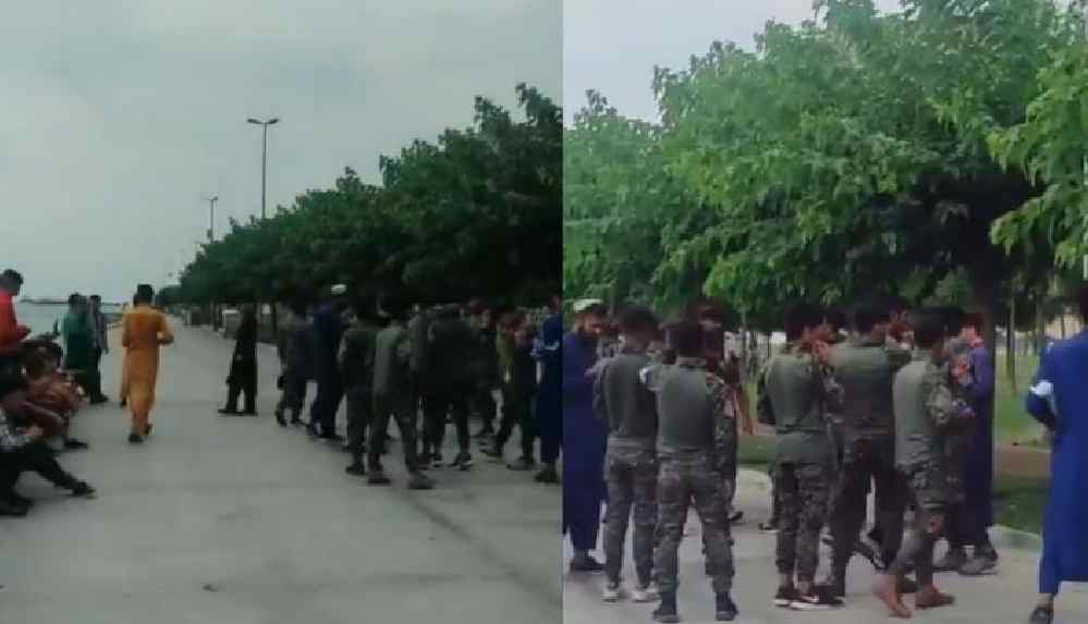 Zeytinburnu Sahili'nde askeri kıyafeti giyen Afganlar görüntülendi