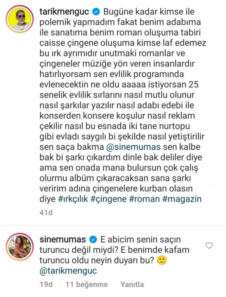 Tarık Mengüç'ten Sinem Umaş'a sert tepki: Çingene olmama kimse laf edemez!