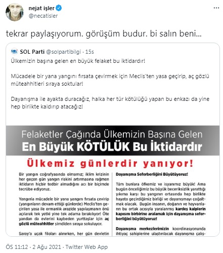 Nejat İşler paylaştı: Ülkemizin başına gelen en büyük felaket bu iktidardır!