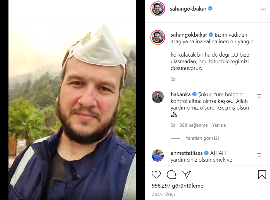 Şahan Gökbakar, akşam alevler arasında kalan ormanı paylaştı