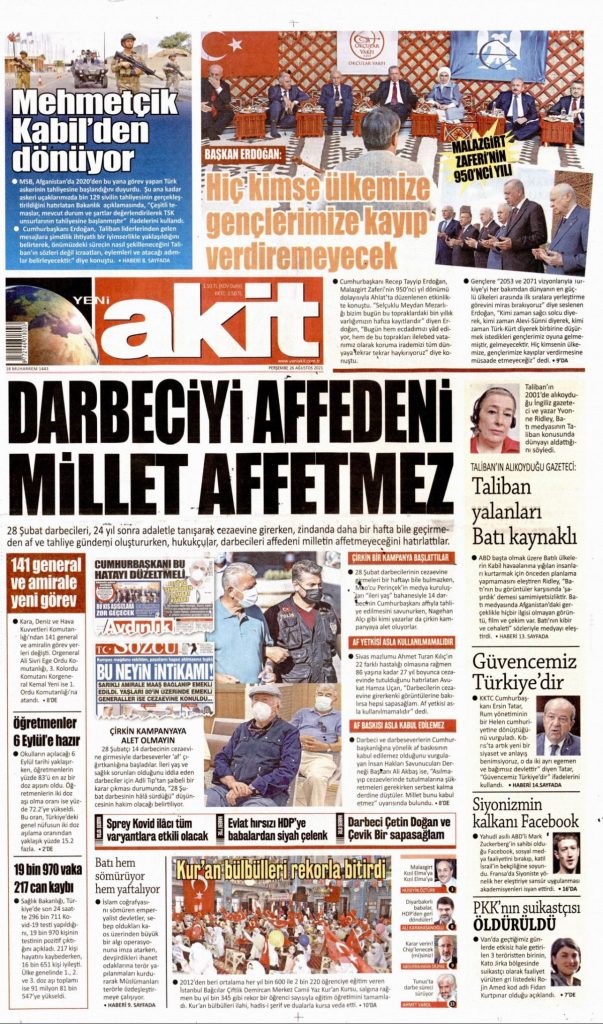 Akit, manşetten Erdoğan'ı hedef aldı!