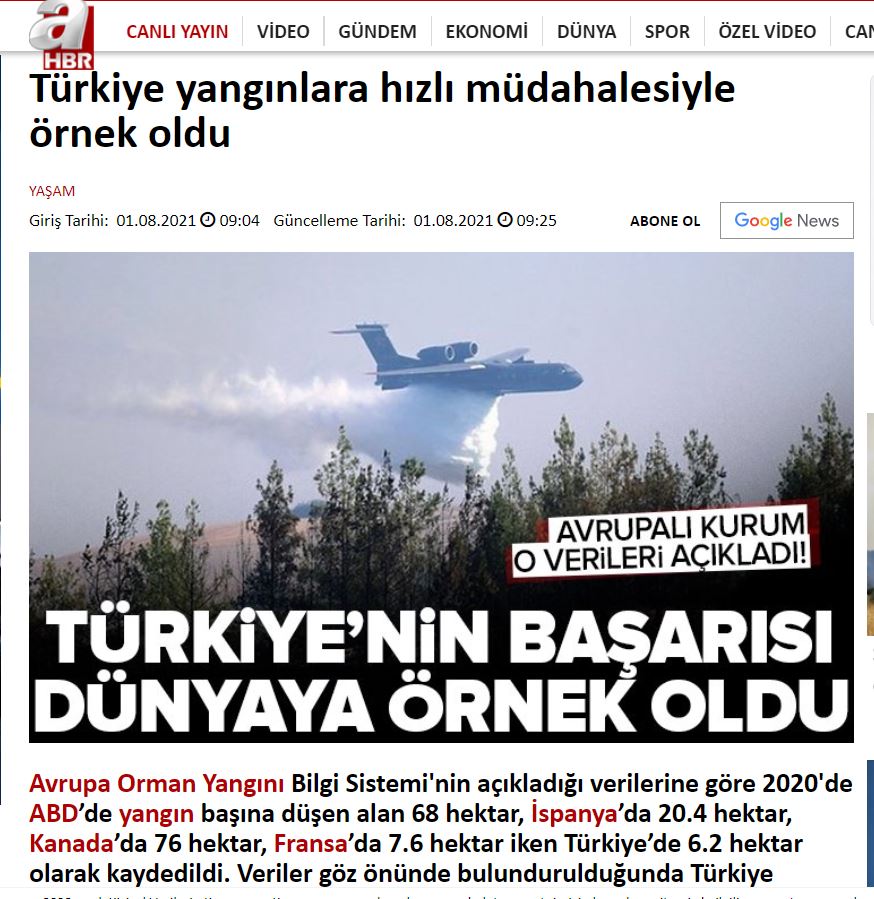 Türkiye orman yangınlarıyla boğuşurken Ahaber'den pes dedirten haber!