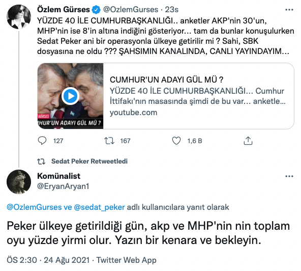 Sedat Peker'den iktidara ve Cumhur İttifakı’na gönderme
