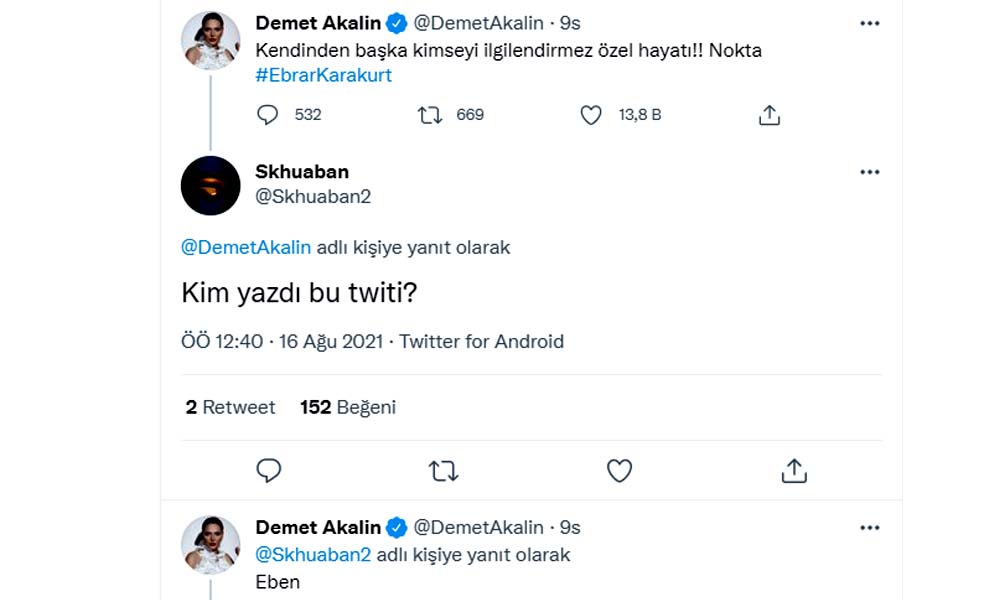 Demet Akalın'dan Ebrar Karakurt paylaşımına yapılan yoruma olay yanıt: Eben... 3 Demet Akalın'dan Ebrar Karakurt paylaşımına yapılan yoruma olay yanıt: Eben...