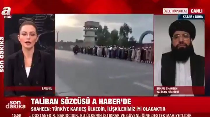 Taliban Sözcüsü A Haber yayınında: Parasal yardım ya da işbirliği için Türkiye ile yakın olmak isteriz 1 Taliban Sözcüsü A Haber yayınında: Parasal yardım ya da işbirliği için Türkiye ile yakın olmak isteriz