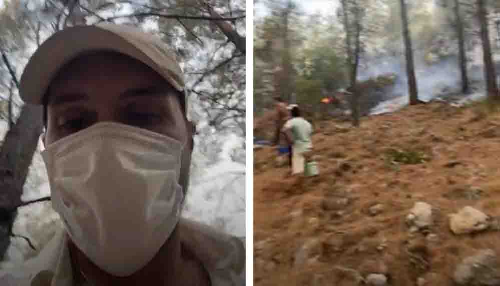 Ünlü oyuncu Alperen Duymaz yangın söndürme çalışmalarına katıldı