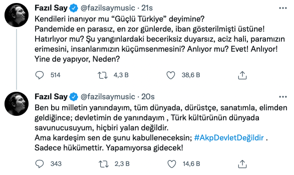 Fazıl Say'dan iktidara sert eleştiri: "AKP devlet değil, sadece hükûmettir, yapamıyorsa gidecek!"