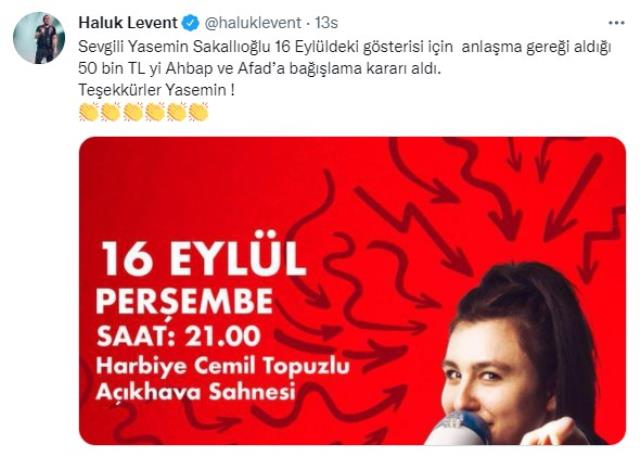 Oyuncu Yasemin Sakallıoğlu sahne gelirini sel felaketi için bağışladı
