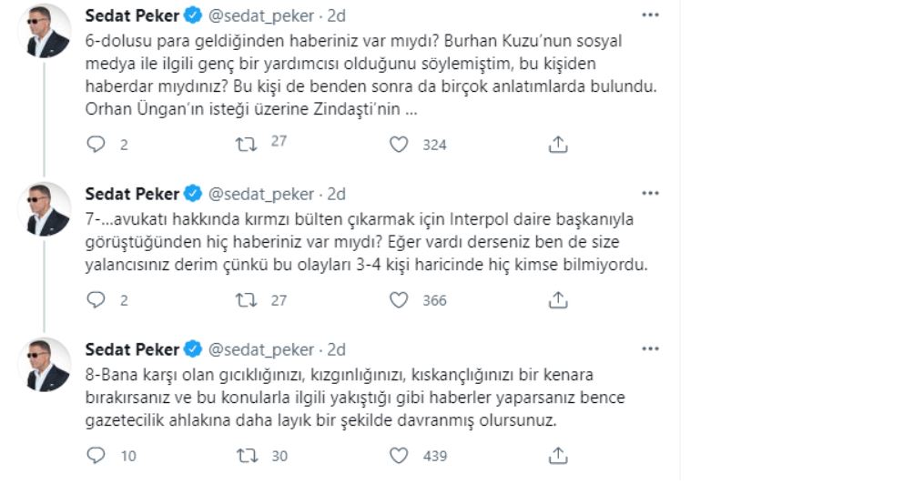 Burhan Kuzu açıklamalarına yönelik eleştirilere Sedat Peker’den sert yanıt: "Koca ülkede beş kişi biliyordu..." 5 Burhan Kuzu açıklamalarına yönelik eleştirilere Sedat Peker’den sert yanıt: "Koca ülkede beş kişi biliyordu..."