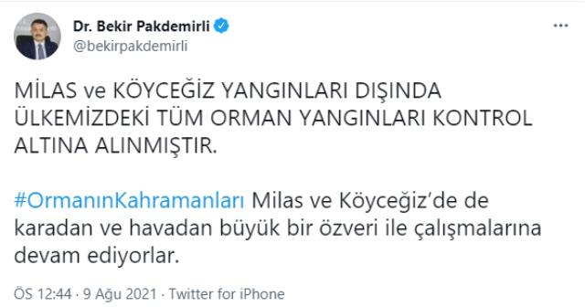 Son Dakika... Milas ve Köyceğiz yangınları dışında tüm orman yangınları kontrol altına alındı