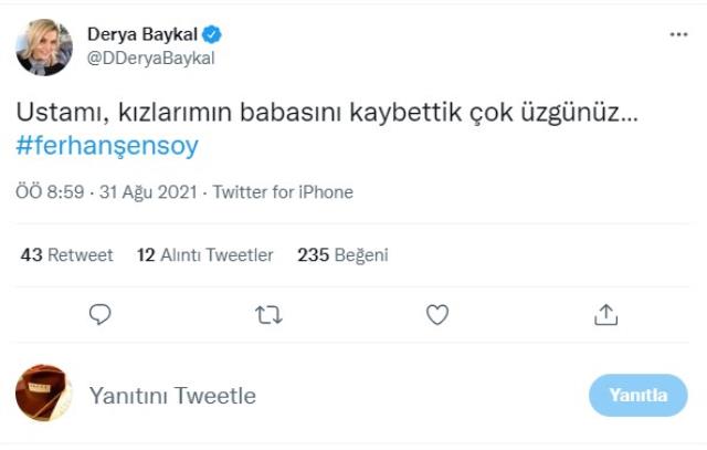 Derya Baykal'dan eski eşi Ferhan Şensoy'a veda paylaşımı