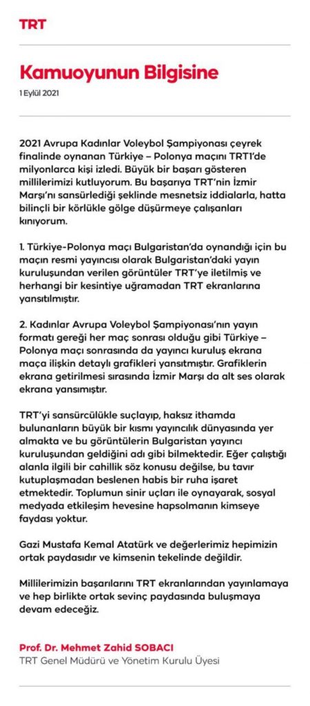 TRT'den İzmir Marşı ile ilgili açıklama