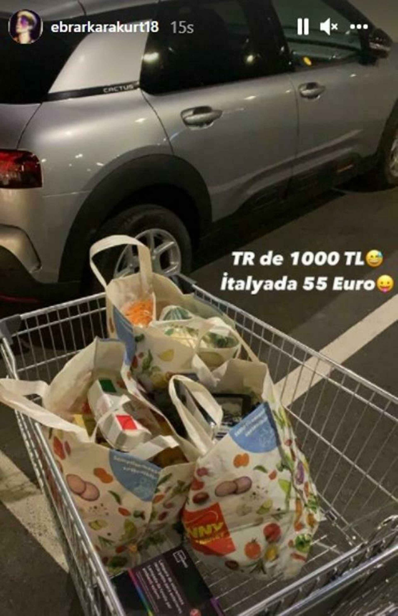 Ebrar Karakurt İtalya'da market alışverişini paylaştı: 'TR'de 1.000 lira, İtalya'da 55 euro'