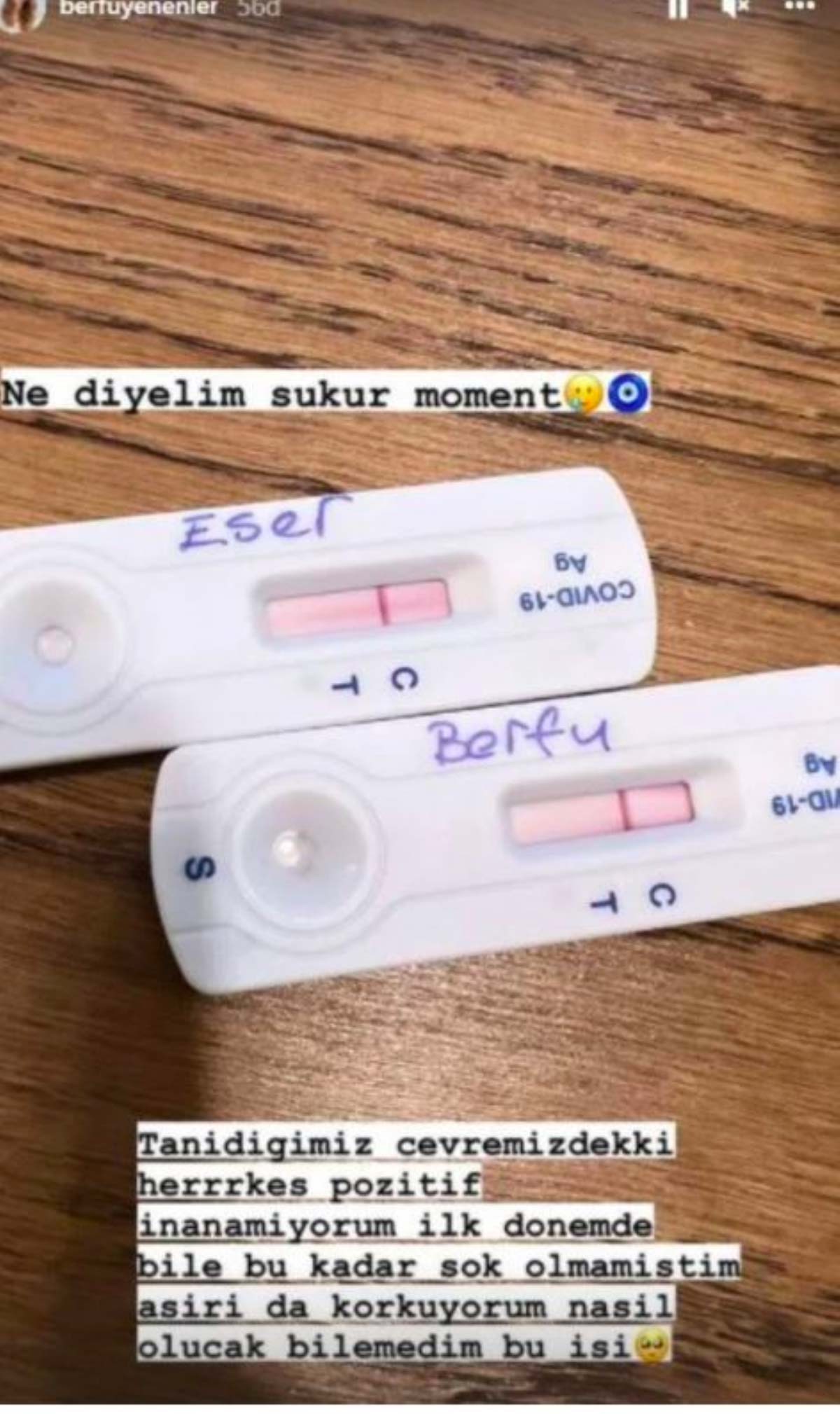 Berfu Yenenler 'korkuyorum' notuyla test sonucunu paylaştı