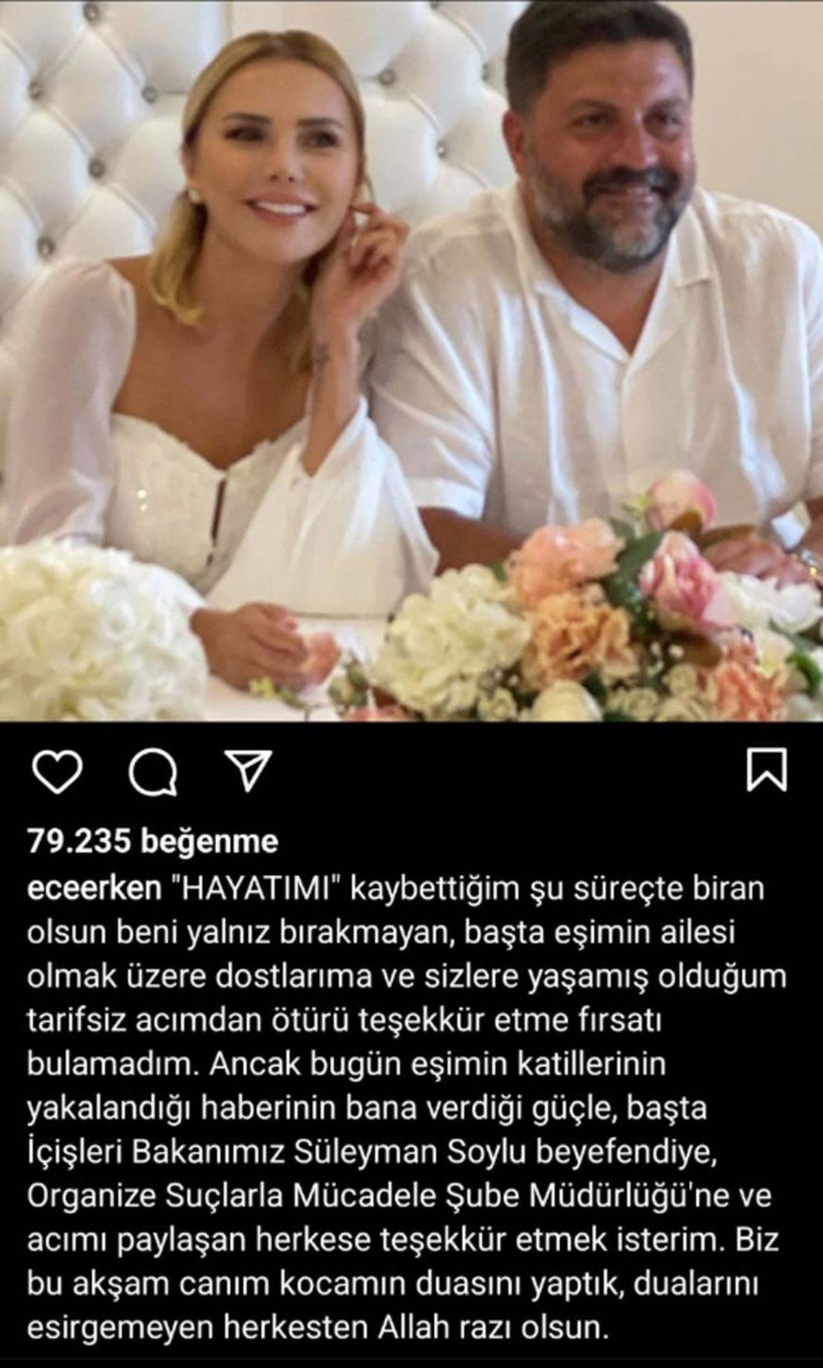 Ece Erken’den ölen eşi Şafak Mahmutyazıcıoğlu'nun ardından 'Teşekkür' paylaşımı