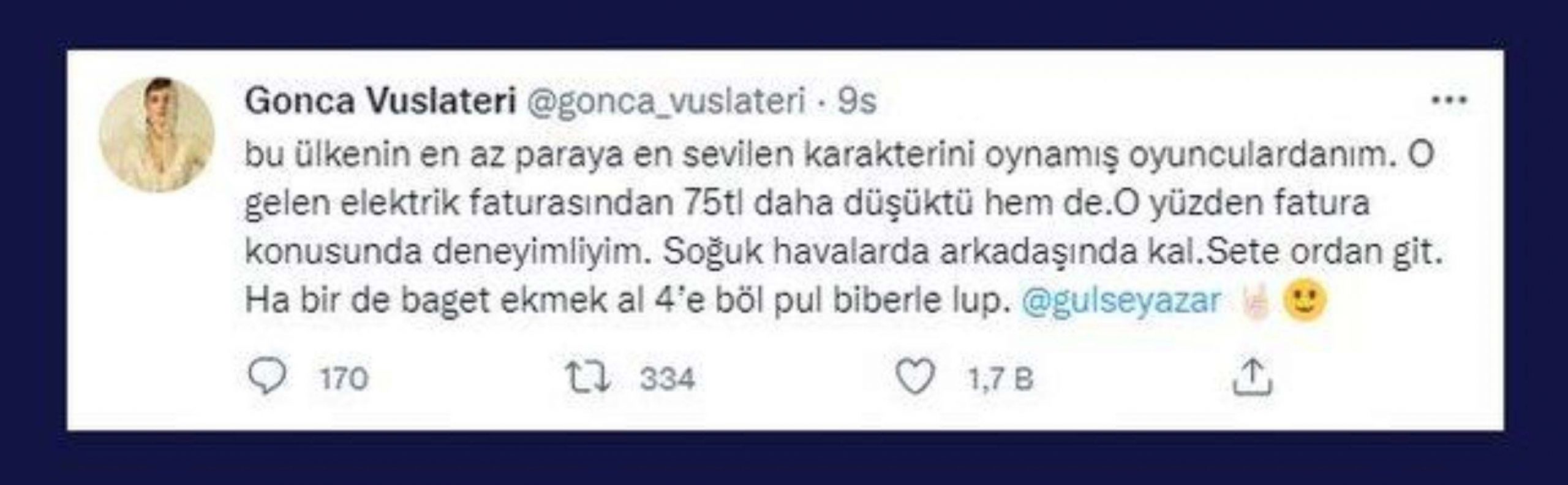 Gonca Vuslateri'den Gülse Birsel'e 'fatura' tepkisi: O faturadan 75 TL daha düşüğe oynadım