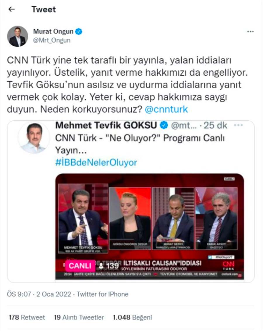 İBB Sözcüsü Murat Ongun'dan CNN Türk'e sert tepki: "Neden korkuyorsunuz?"