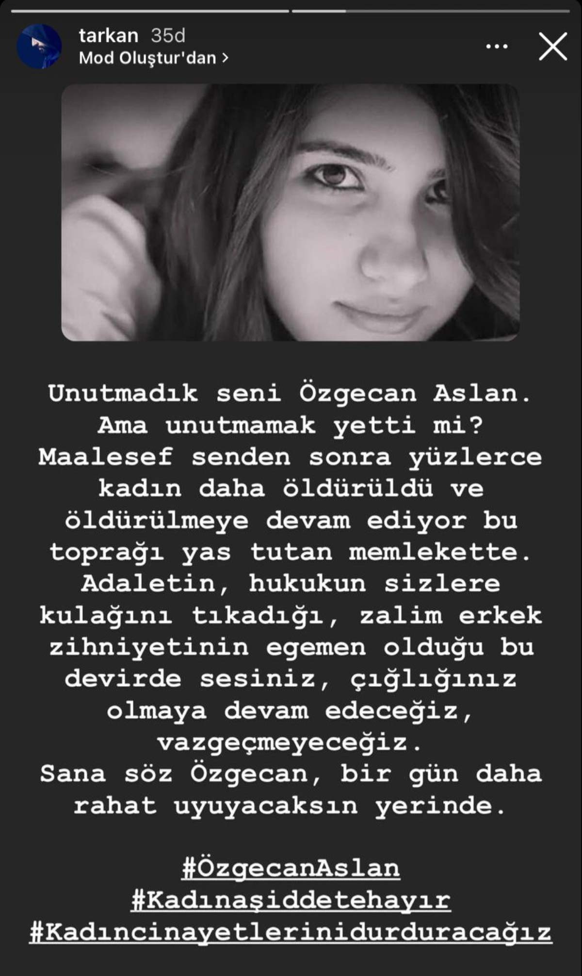 Tarkan'dan 'Özgecan Aslan' paylaşımı: 'Sana söz, bir gün daha rahat uyuyacaksın yerinde'