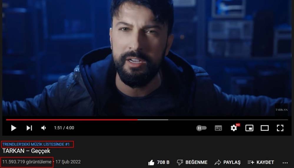 Tarkan'ın 'Geççek' şarkısı dünyada 2 numara oldu