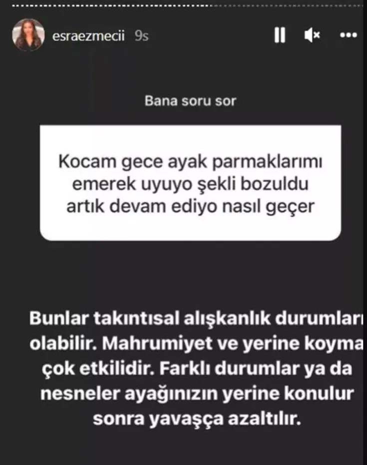 Psikolog Esra Ezmeci'nin paylaşımı olay oldu: "Kocam geceleri ayak parmaklarımı emerek..."