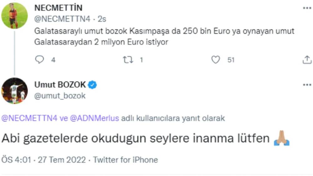 Umut Bozok transfer paylaşımına yanıt verdi