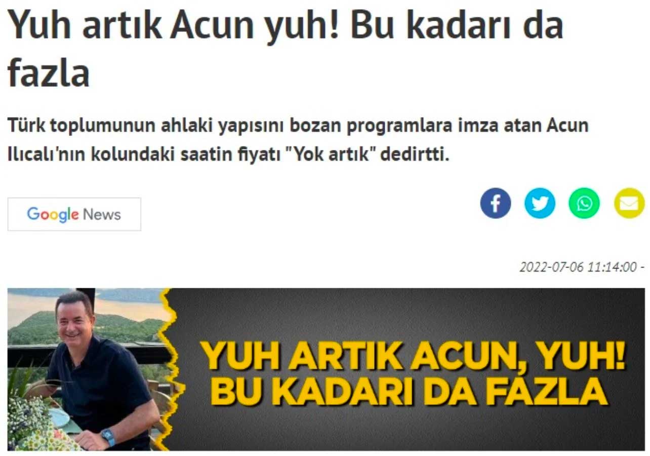 Yeni Akit'in bu sefer ki hedefi Acun Ilıcalı oldu