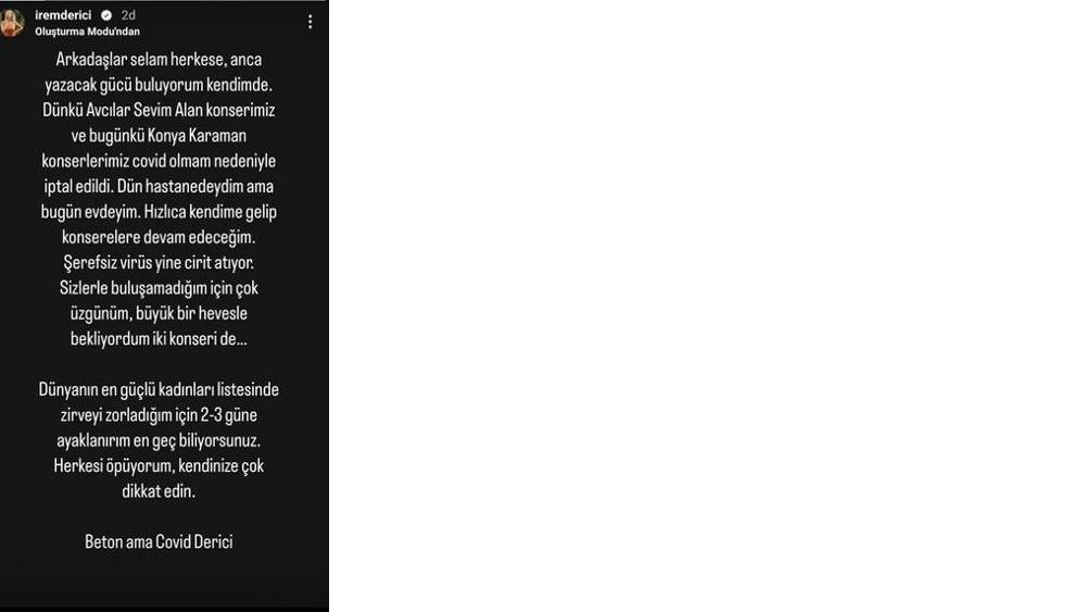 İrem Derici korona virüsüne yakalandı, konserlerini iptal etti