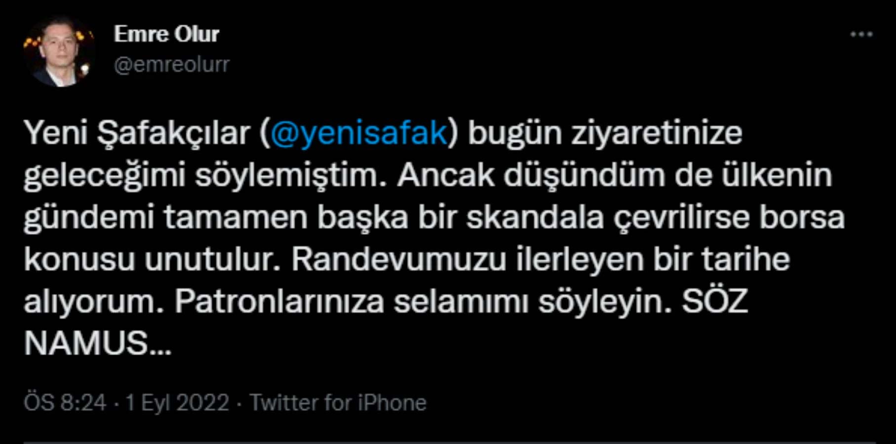 Sedat Peker’den Yeni Şafak’a: "Patronlarınıza selamımı söyleyin"