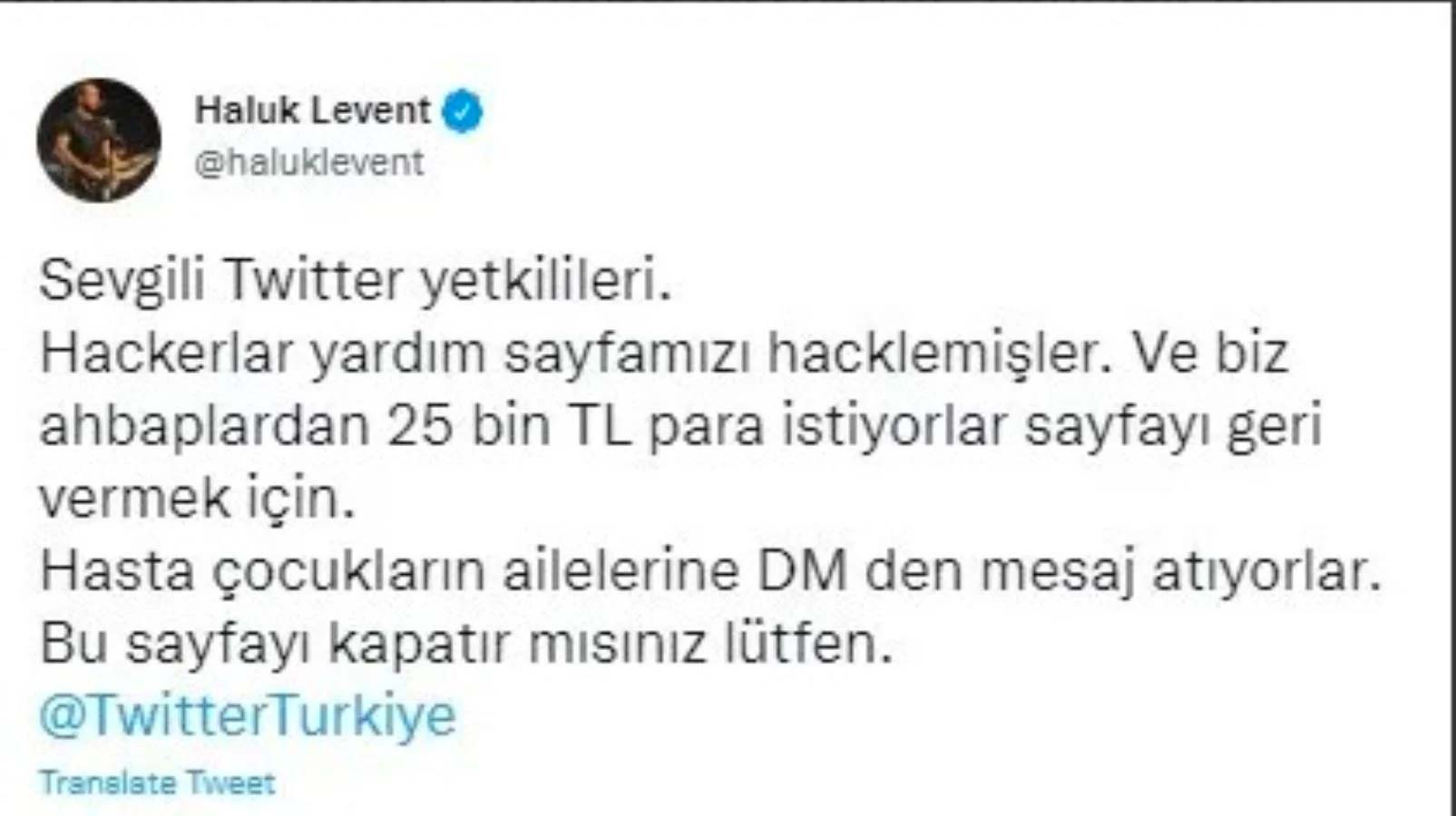 Haluk Levent, AHBAP'ın hesabının çalındığını duyurdu, istenilen para miktarını paylaştı