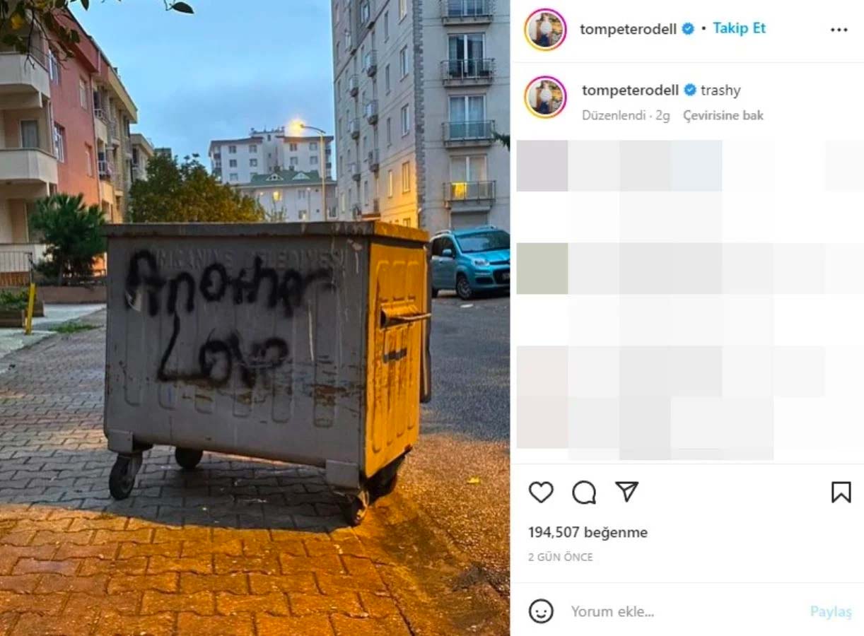 İngiliz şarkıcı Tom Odell Ümraniye'de bir çöp konteynerini paylaştı