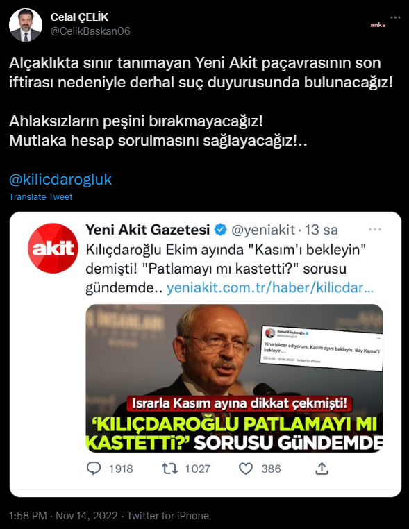 Skandal haberi affetmedi: Kılıçdaroğlu’ndan Yeni Akit’e suç duyurusu