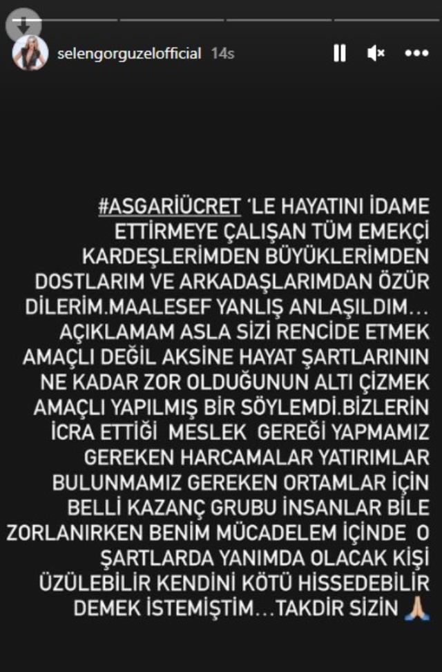 "Asgari ücretli sevgili benimle yaşayamaz" diyen Selen Görgüzel özür diledi: Yanlış anlaşıldım