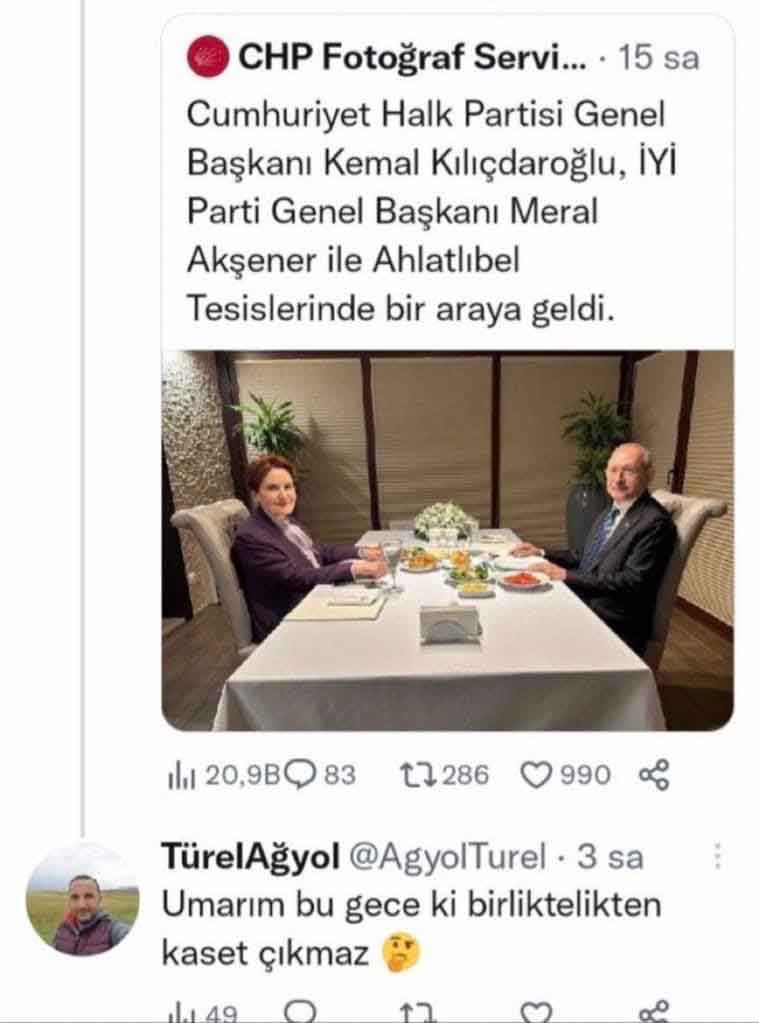 AKP'li belediye meclisi üyesinden Akşener ve Kılıçdaroğlu görüşmesine skandal yorum: Umarım bu geceki birliktelikten kaset çıkmaz!
