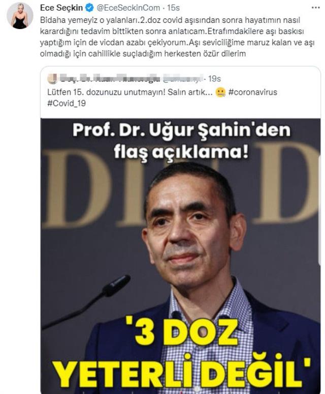 Ece Seçkin’den Uğur Şahin’e koronavirüs aşısı tepkisi! “Bir daha yemeyiz o yalanları, 2. dozdan sonra hayatım karardı"