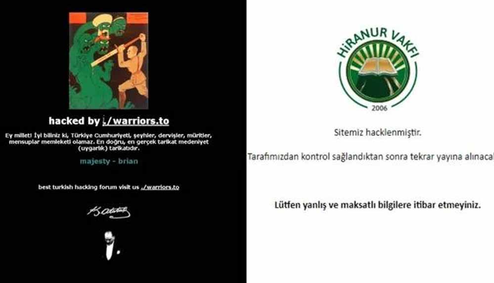 Hiranur Vakfı'nın internet sitesi hacklendi; Atatürk'ün sözüne yer verildi