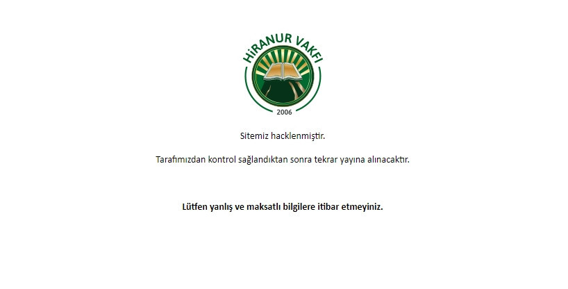 Hiranur Vakfı'nın internet sitesi hacklendi; Atatürk'ün sözüne yer verildi