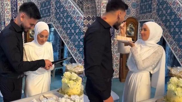 Türkiye bu görüntüleri konuşuyor: Camide pasta kesip nikah kıydılar