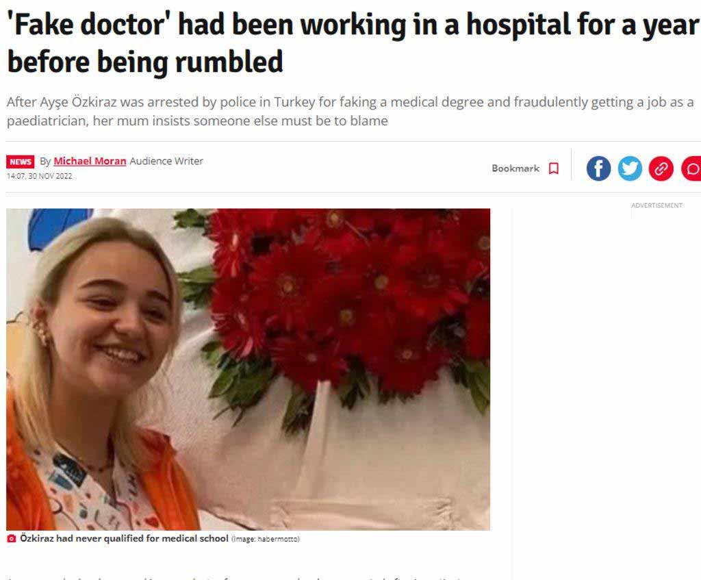 Türkiye’nin günlerce konuştuğu ‘sahte doktor’ Ayşe Özkiraz, dünya basınında da manşet oldu