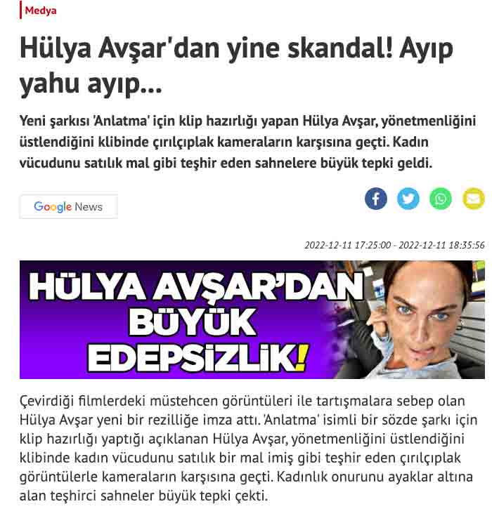 Yeni Akit şimdi de Hülya Avşar'ı hedef gösterdi! "Kadınlık onurunu ayaklar altına alan..."