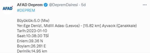 Çanakkale açıklarında 5 büyüklüğünde deprem! Sarsıntı çevre illerde de hissedildi