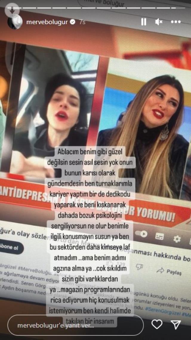 Merve Boluğur’dan Selen Görgüzel’e sert cevap! “Sesin asıl sesin yok, onun bunun karısı olarak gündemdesin”