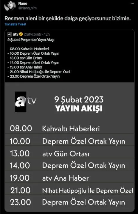 ATV'nin 'Nihat Hatipoğlu ile Deprem Özel' programına tepki yağdı: Planlamalarımızı 'kader' zihniyetiyle yapmamız yetmedi mi?