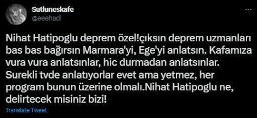 ATV'nin 'Nihat Hatipoğlu ile Deprem Özel' programına tepki yağdı: Planlamalarımızı 'kader' zihniyetiyle yapmamız yetmedi mi?